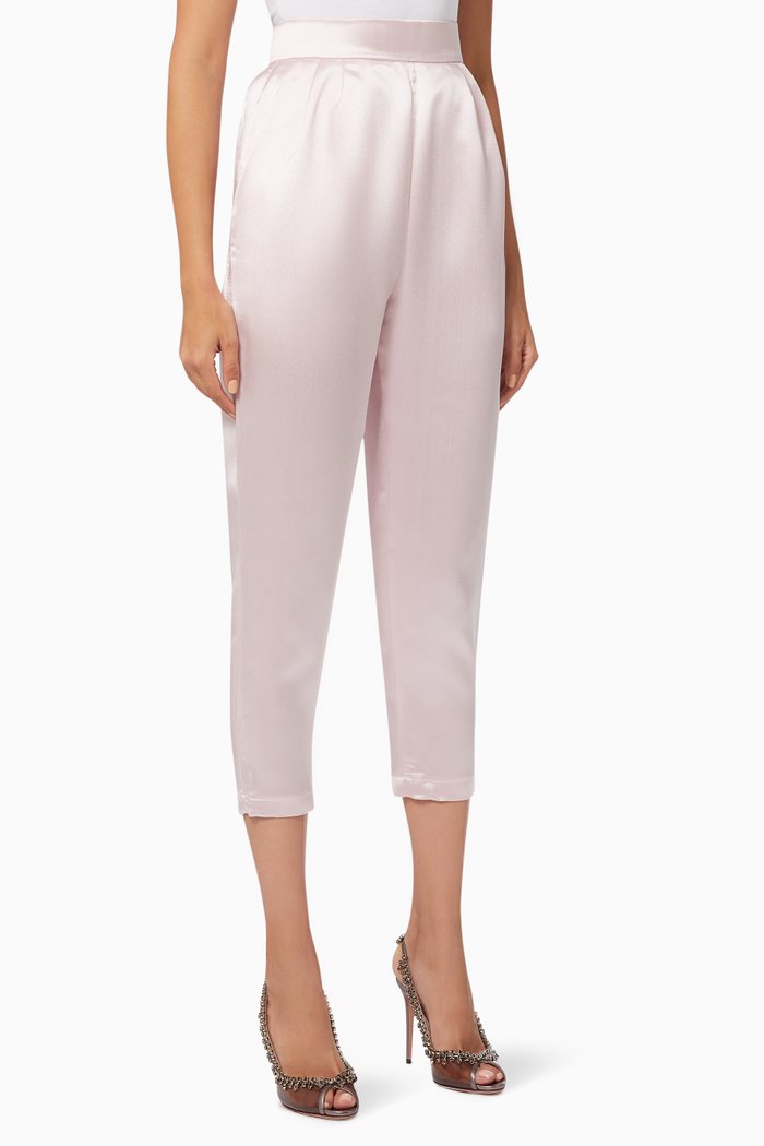 

High-rise Pants in Satin, Pink