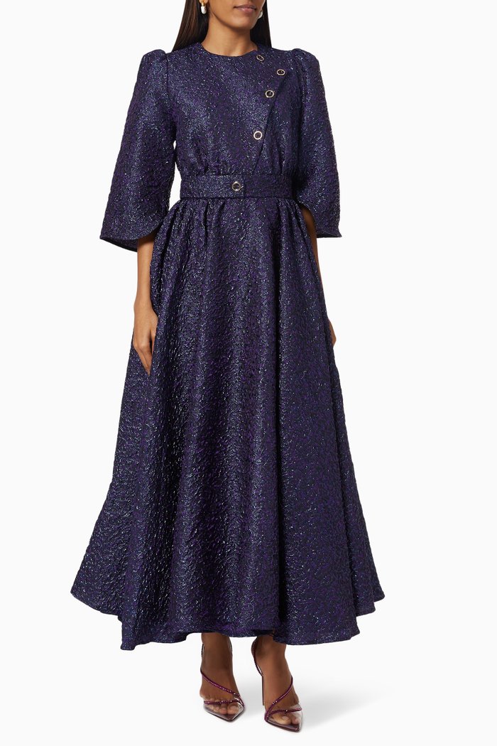 Textured Button Dress, Purple