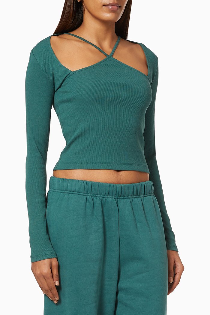 

Ribbed Triangle Cut-Out Top in Organic Cotton, Green