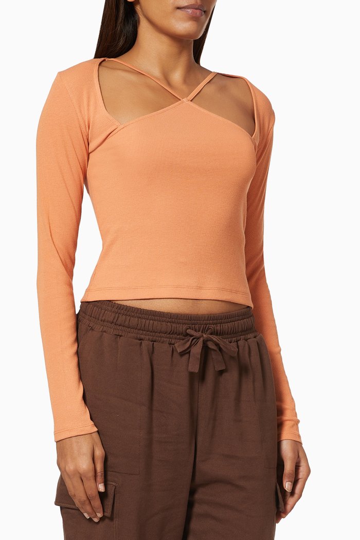 

Ribbed Triangle Cut-Out Top in Organic Cotton, Orange