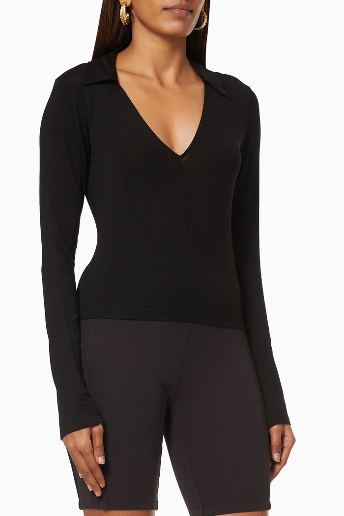 

Collar Top in Stretch Tencel, Black