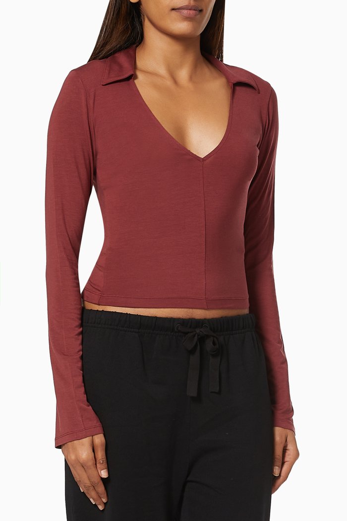 

Collar Top in Stretch Tencel, Burgundy