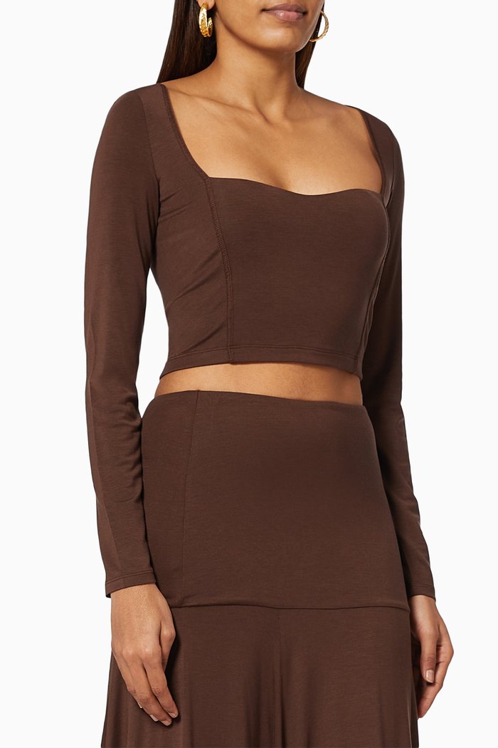 

Cropped Corset Top in Stretch Tencel, Brown