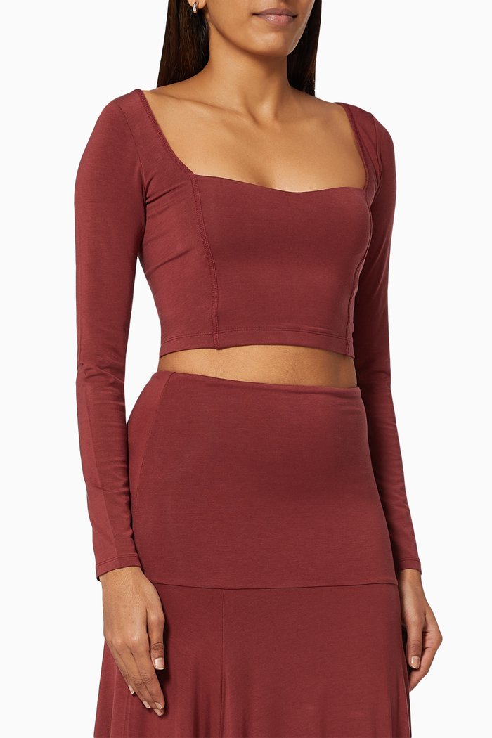 

Cropped Corset Top in Stretch Tencel, Burgundy