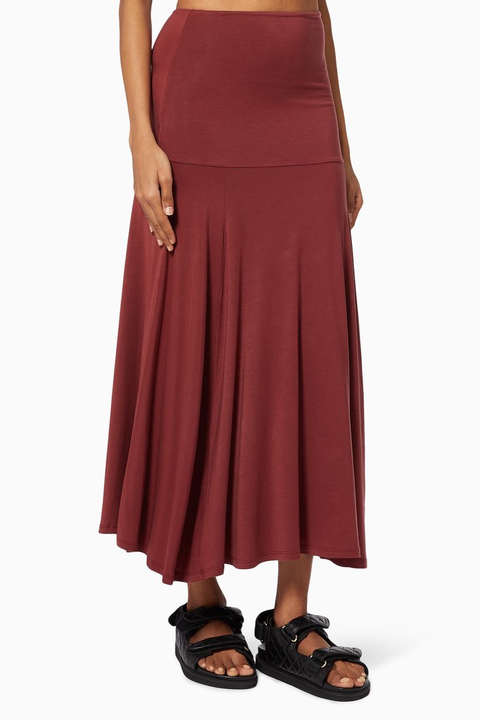 

Yoke Flare Skirt in Stretch Tencel, Brown