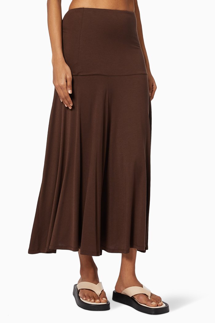 

Yoke Flare Skirt in Stretch Tencel, Burgundy