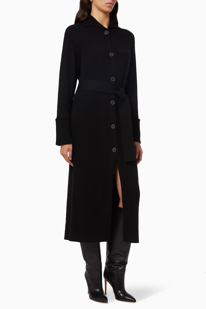 

Belted Cardigan in Ribbed Knit, Black