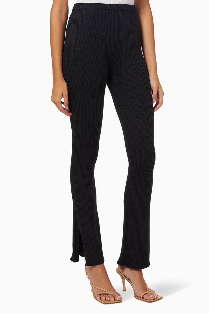 

Sunburst Split Seam Leggings in Ribbed Knit, Black