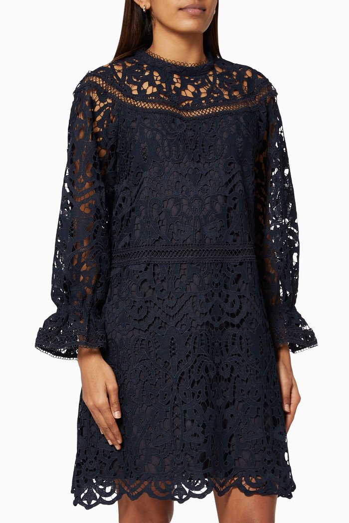 

Reverie Lace Mini Dress in Embroidered Lace, Blue
