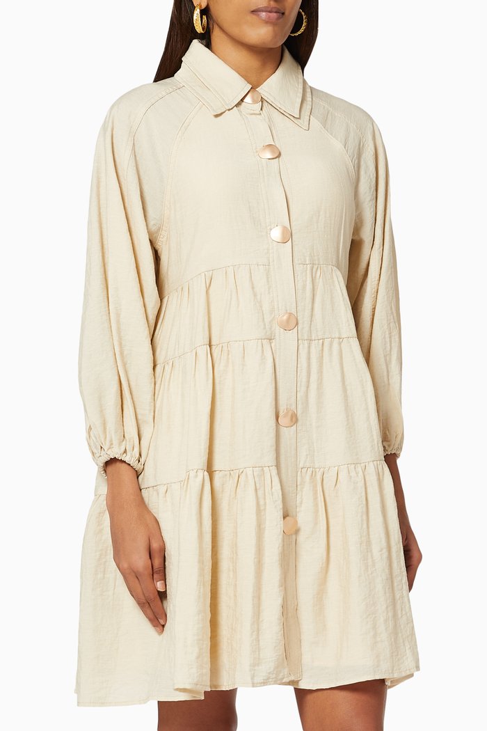 

Wistful Mini Dress in Linen, Brown