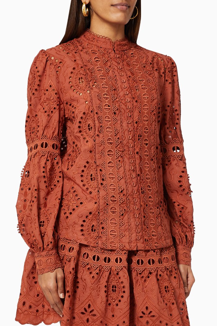 

Nouveau Blouse in Embroidered Cotton, Orange