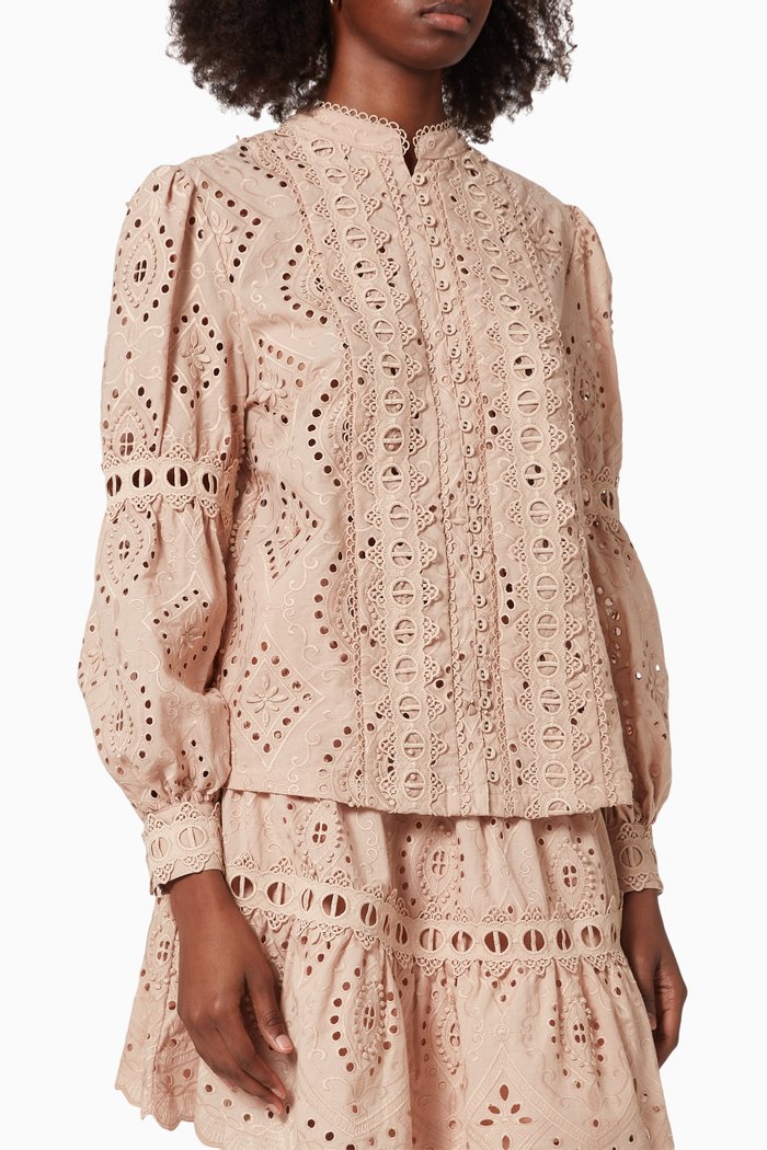 Nouveau Blouse in Embroidered Cotton, Pink