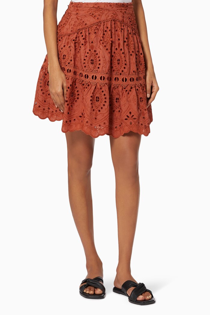 

Nouveau Mini Skirt in Embroidered Cotton, Orange