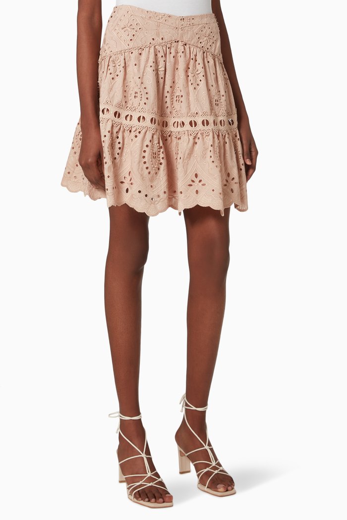 

Nouveau Mini Skirt in Embroidered Cotton, Pink