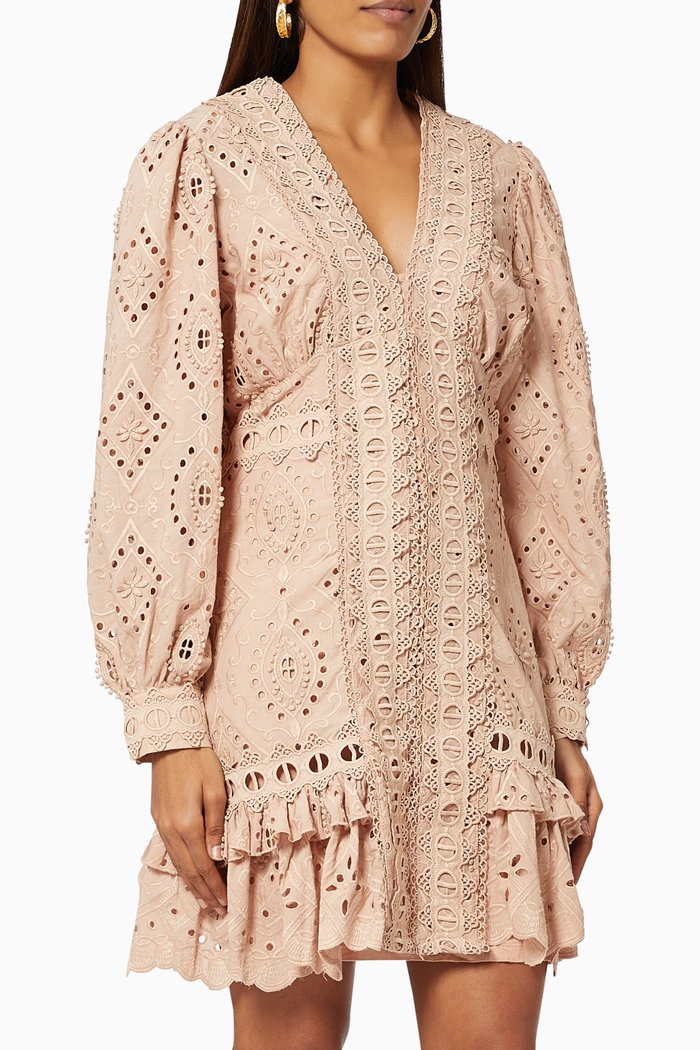 

Nouveau Maxi Dress in Embroidered Cotton, Pink