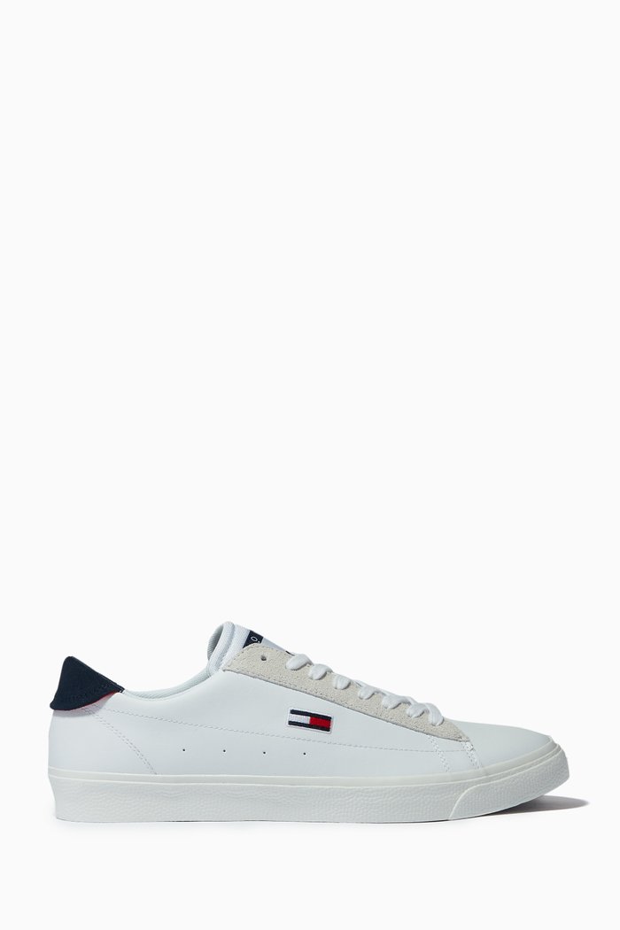 

Retro Vulcanised Trainers in Leather, White