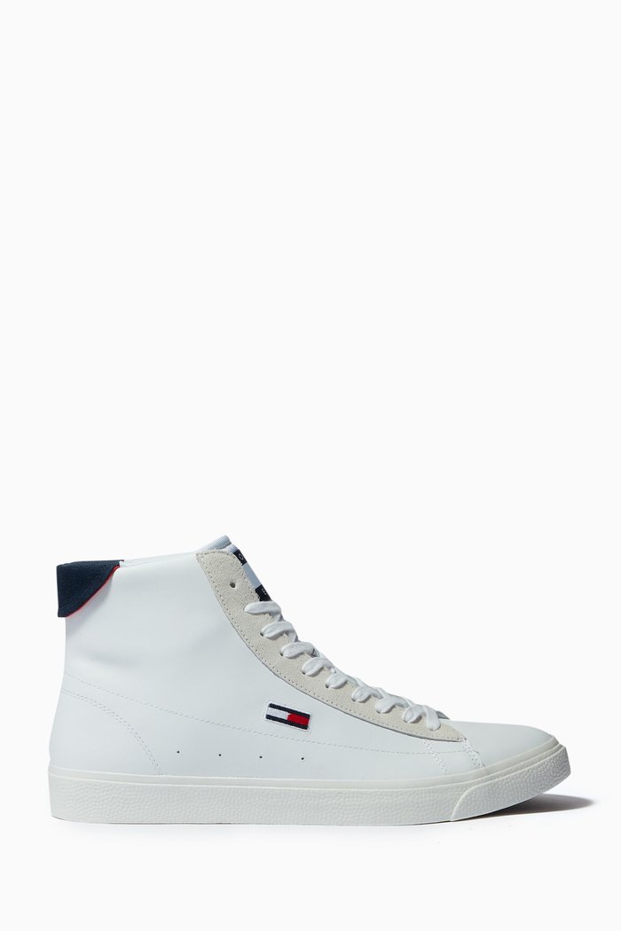 

Retro Vulcanised High-top Sneakers in Leather, White