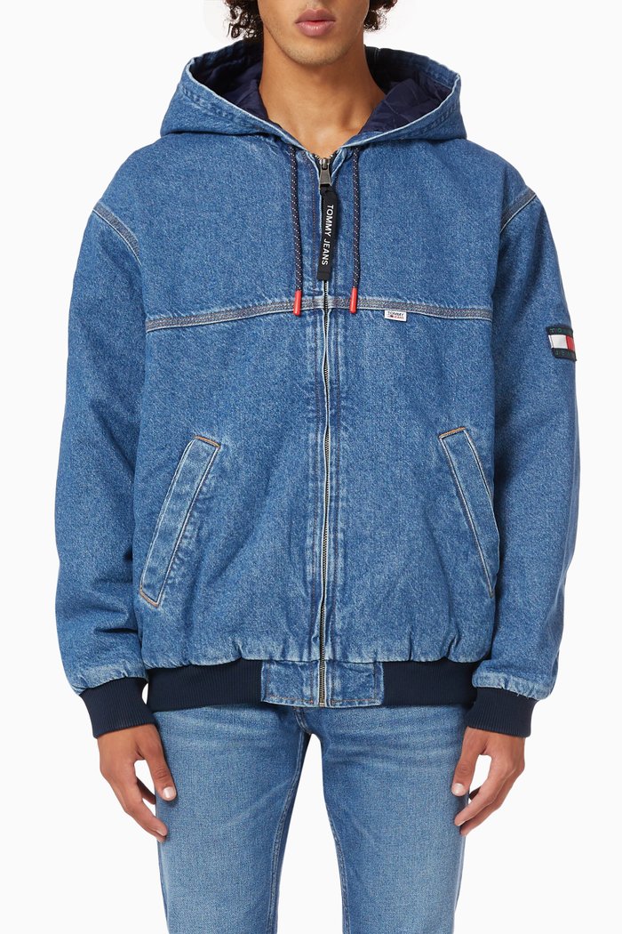 

Hooded Jacket in Denim, Blue