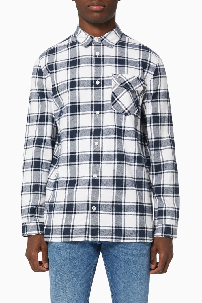 

Plaid Flannel Shirt in Organic Cotton, White