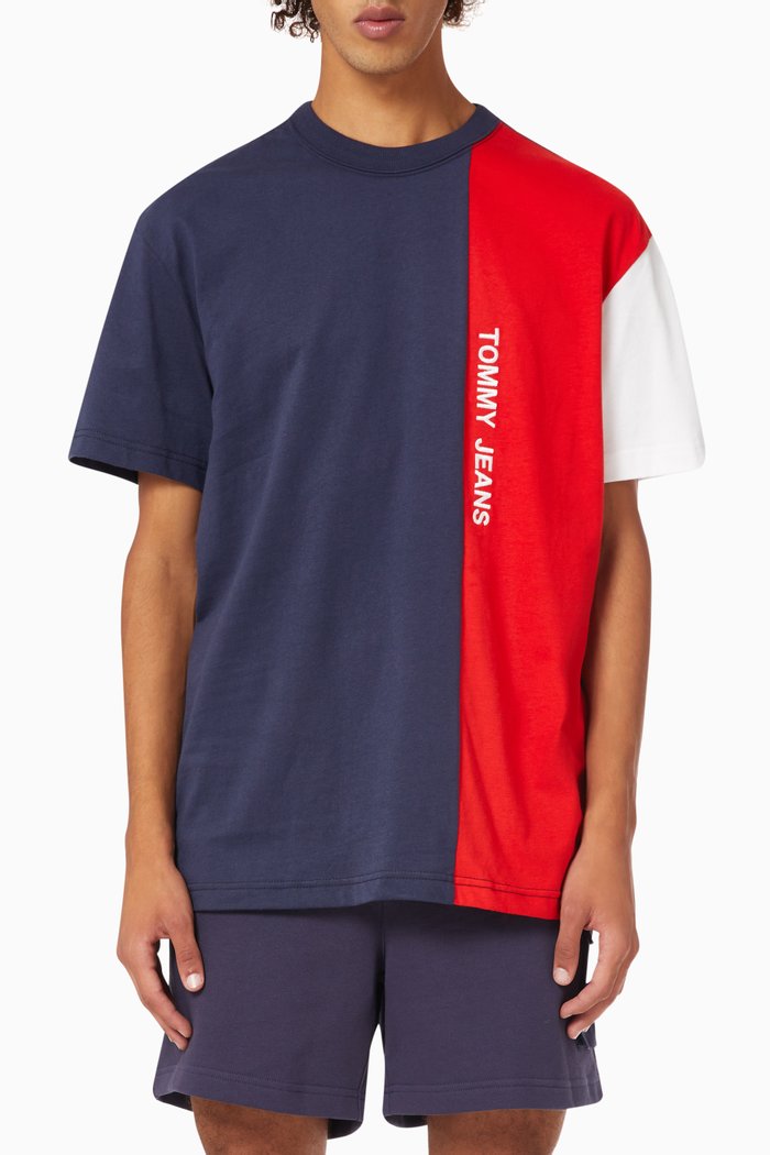 

Colour-block T-shirt in Organic Cotton Jersey, Blue