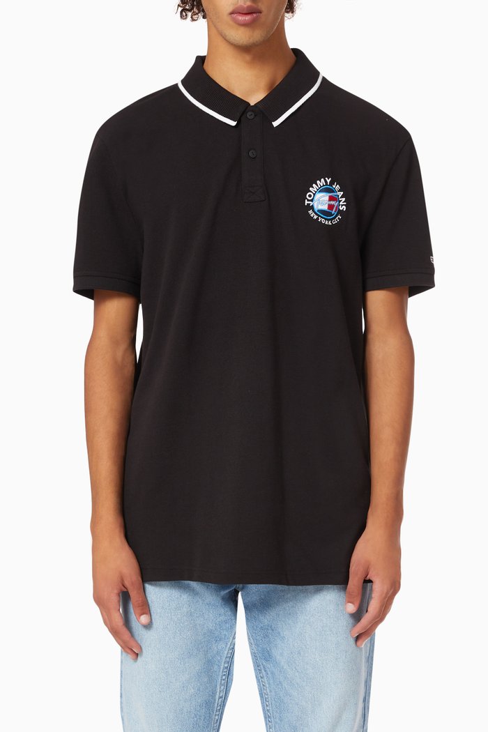 

Logo Patch Polo Shirt in Organic Cotton Pique, Black