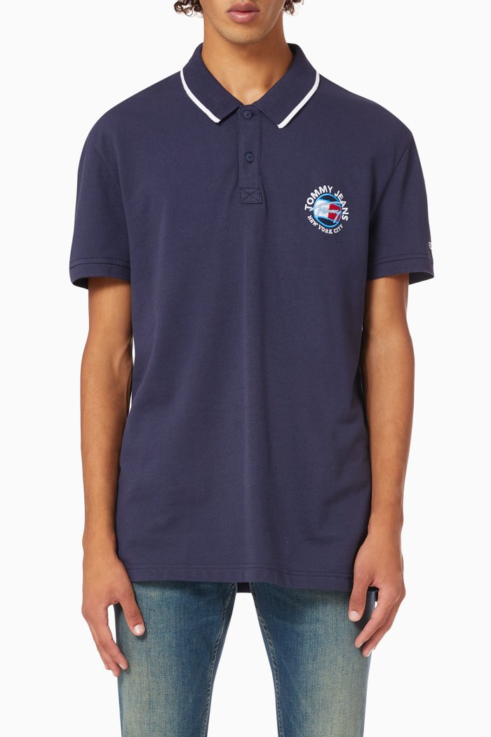 

Logo Patch Polo Shirt in Organic Cotton Pique, Blue