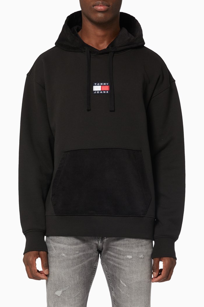 

Tommy Jeans Hoodie in Jersey & Corduroy, Black