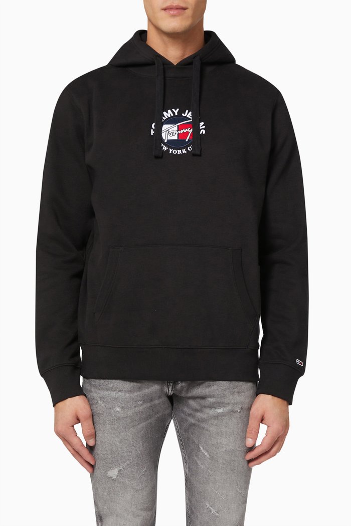 

Signature Logo Hoodie in Organic Cotton Blend, Black