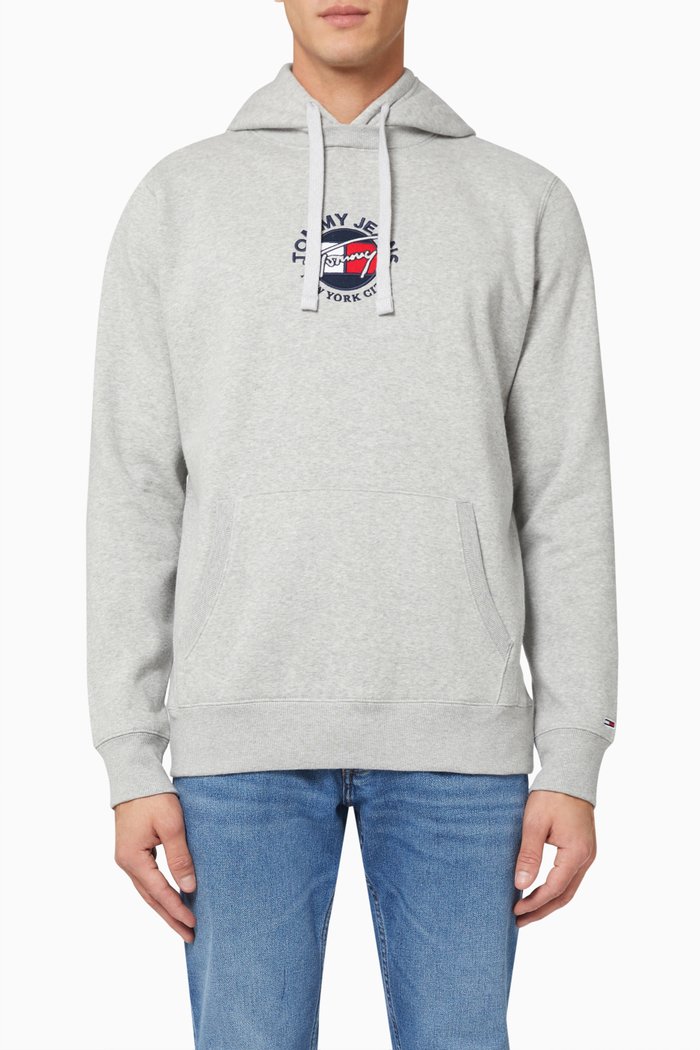 

Signature Logo Hoodie in Organic Cotton Blend, Grey