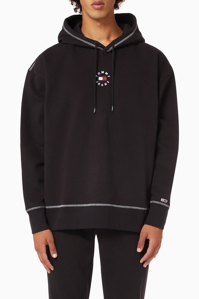 

Contrast Stitching Hoodie in Organic Cotton Blend, Black