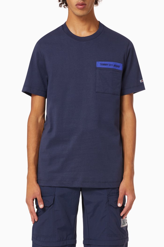 Logo Pocket T-shirt in Organic Cotton Jersey, Blue