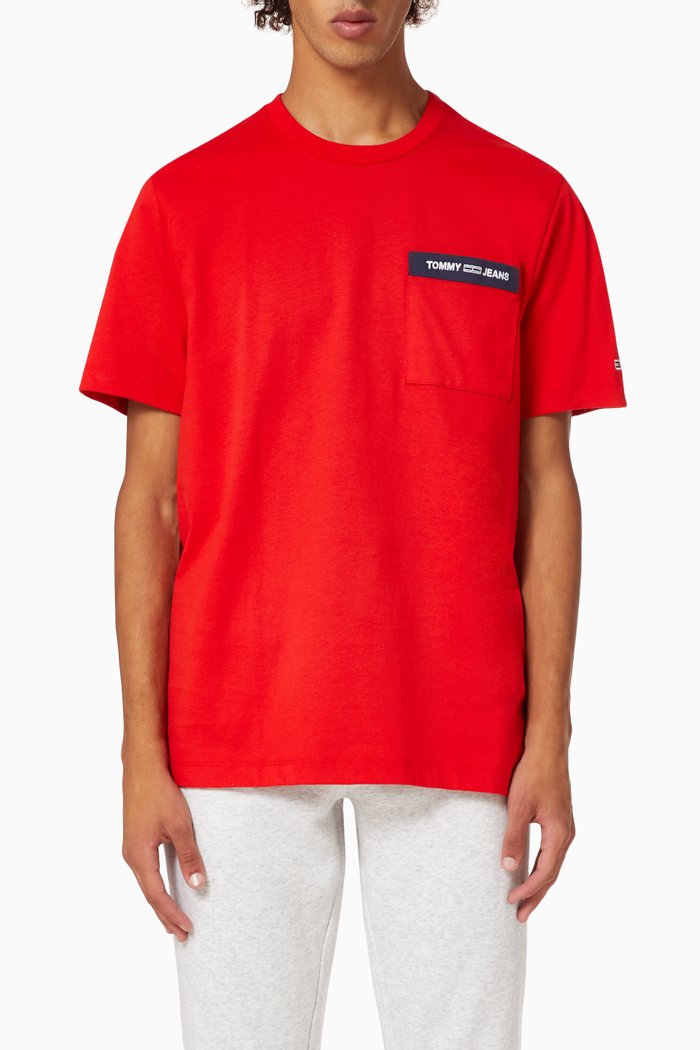

Logo Pocket T-shirt in Organic Cotton Jersey, Red