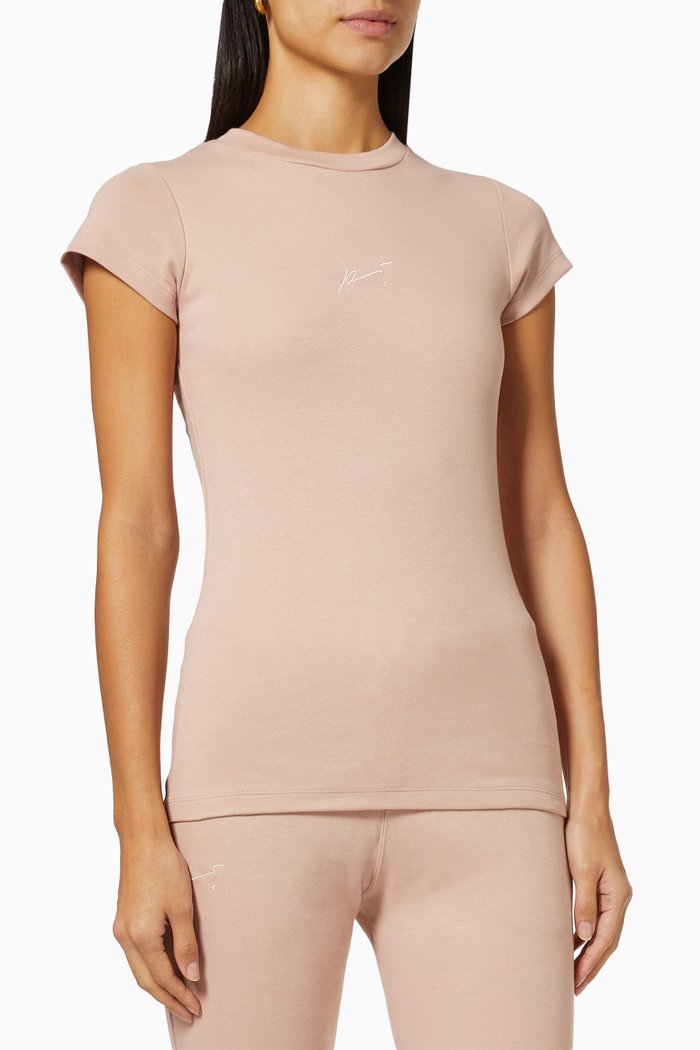 

Signature Logo Slim Fit T-shirt in Jersey, Pink