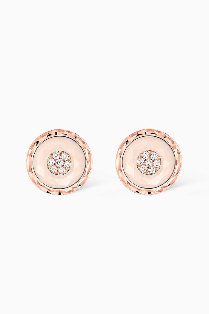 

Saint-Petersbourg Earrings with Pink Coral & Diamonds in 18kt White Gold, Rose gold