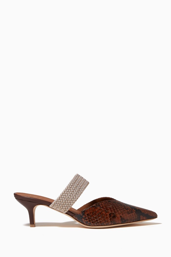 

Maisie 45 Mules in Snake Print Leather, Brown