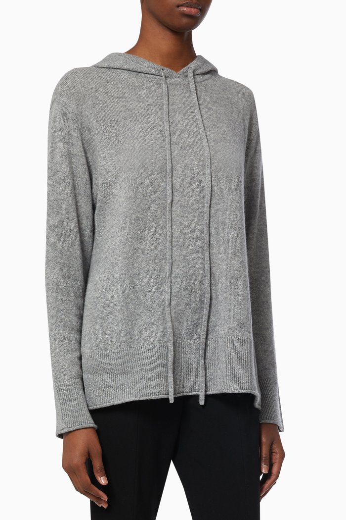 

High Slit Hoodie in Merino Wool, Grey