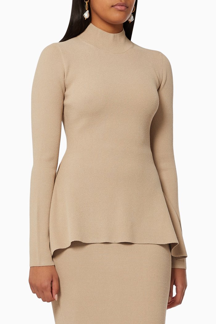 Side Drape Top in Rib-knit, Neutral