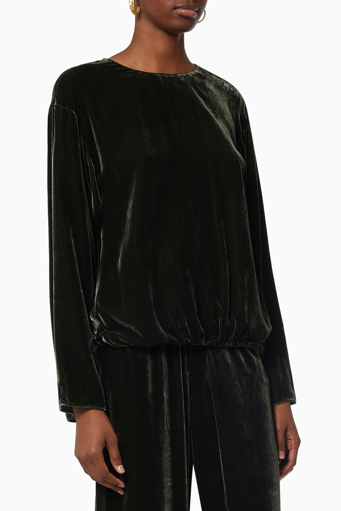 

Split Pullover in Velvet, Green