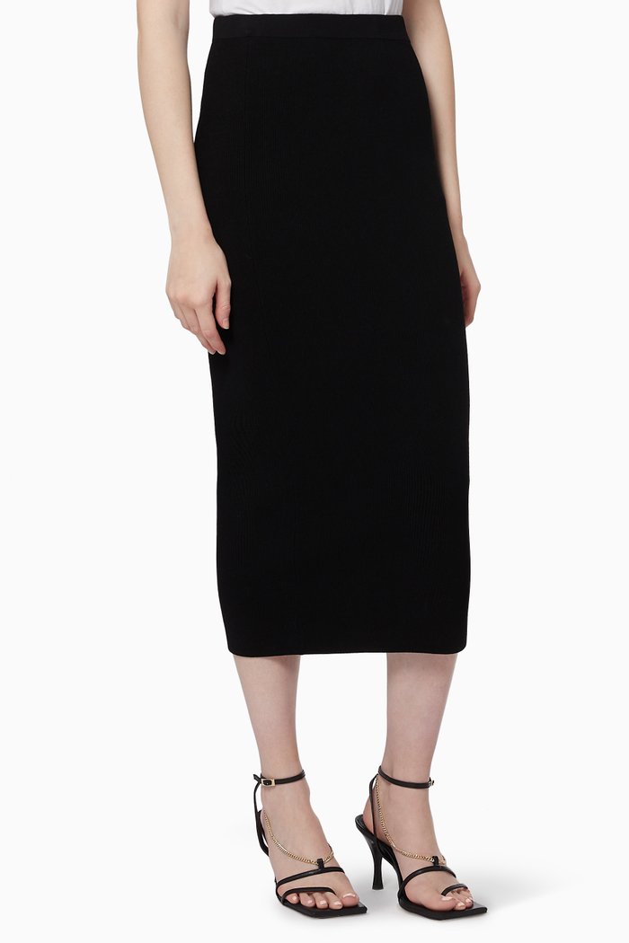 

Straight Fit Pencil Skirt in Rib-knit, Black