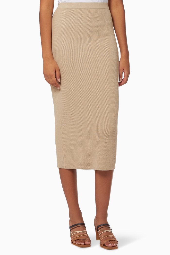 

Straight Fit Pencil Skirt in Rib-knit, Neutral