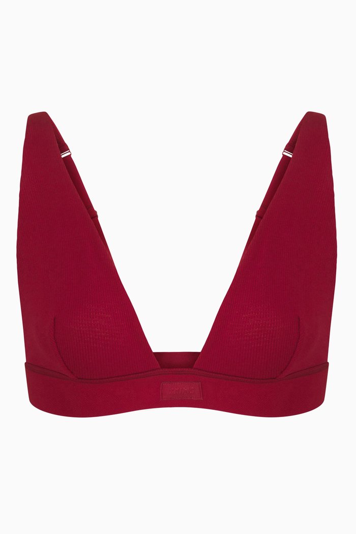 

Cotton Jersey Rib Plunge Bralette, Red