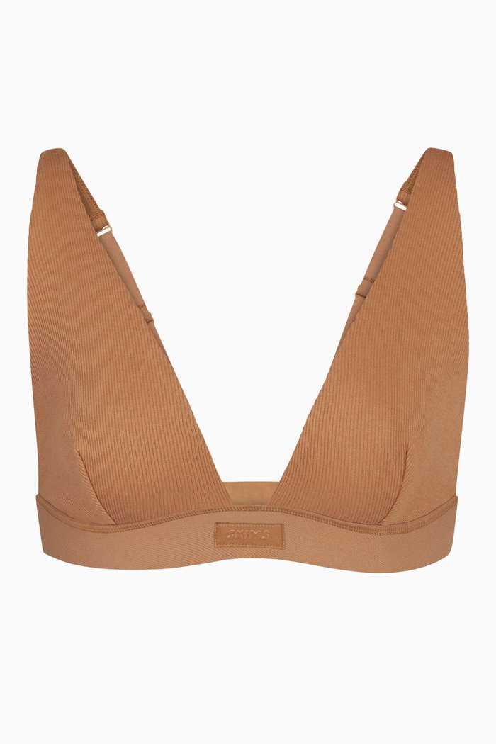 

Cotton Jersey Rib Plunge Bralette, Brown