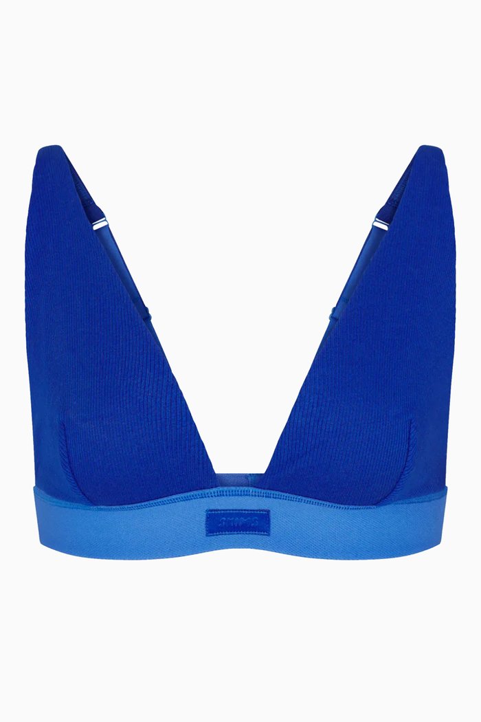 

Rib Plunge Bra in Cotton Jersey, Blue