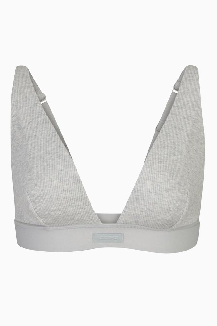 

Cotton Jersey Rib Plunge Bralette, Grey