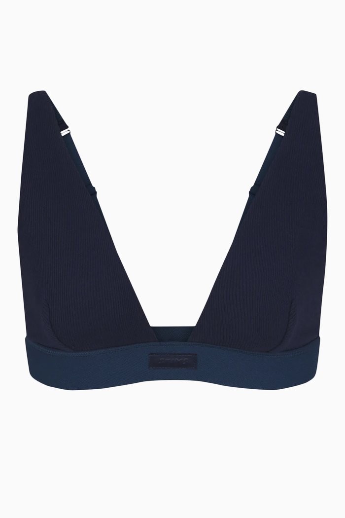 

Rib Plunge Bra in Cotton Jersey, Blue