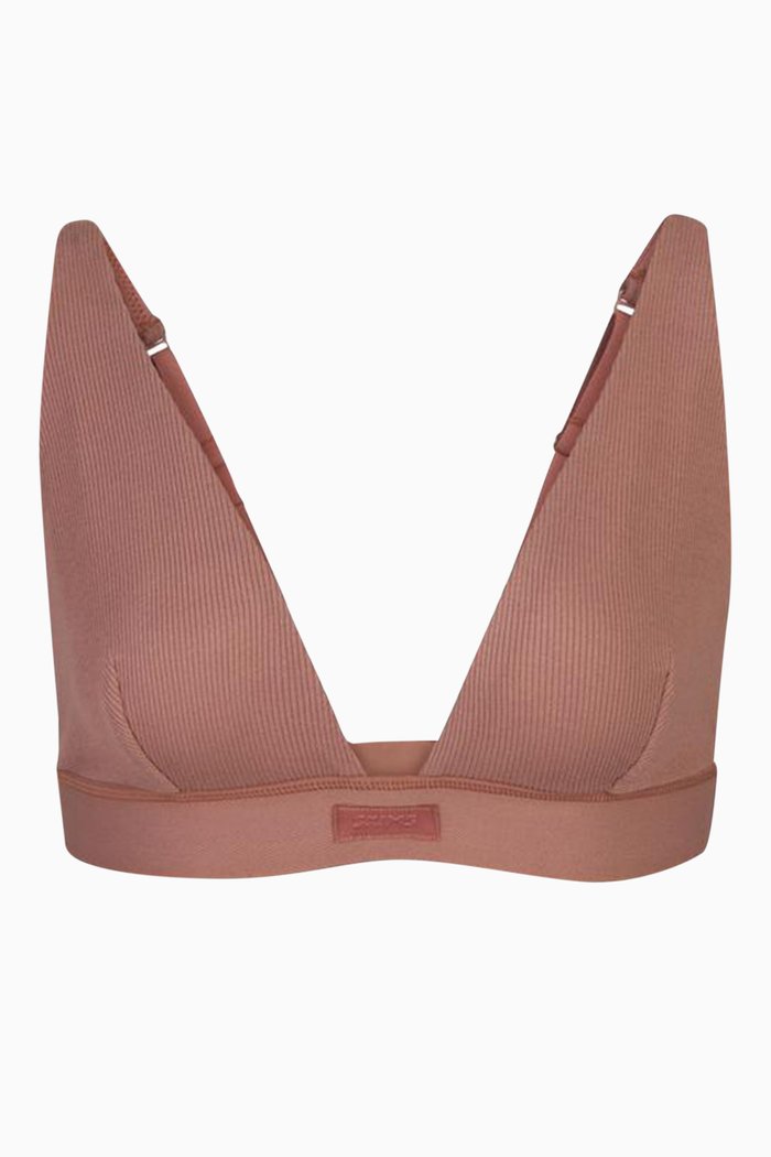 

Cotton Jersey Rib Plunge Bralette, Brown