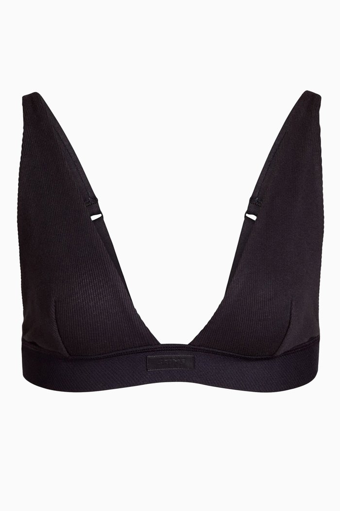 

Cotton Jersey Rib Plunge Bralette, Black