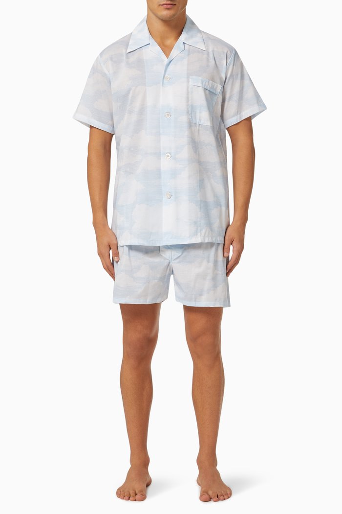 

Ledbury 47 Shortie Pyjama Set in Cotton, Blue