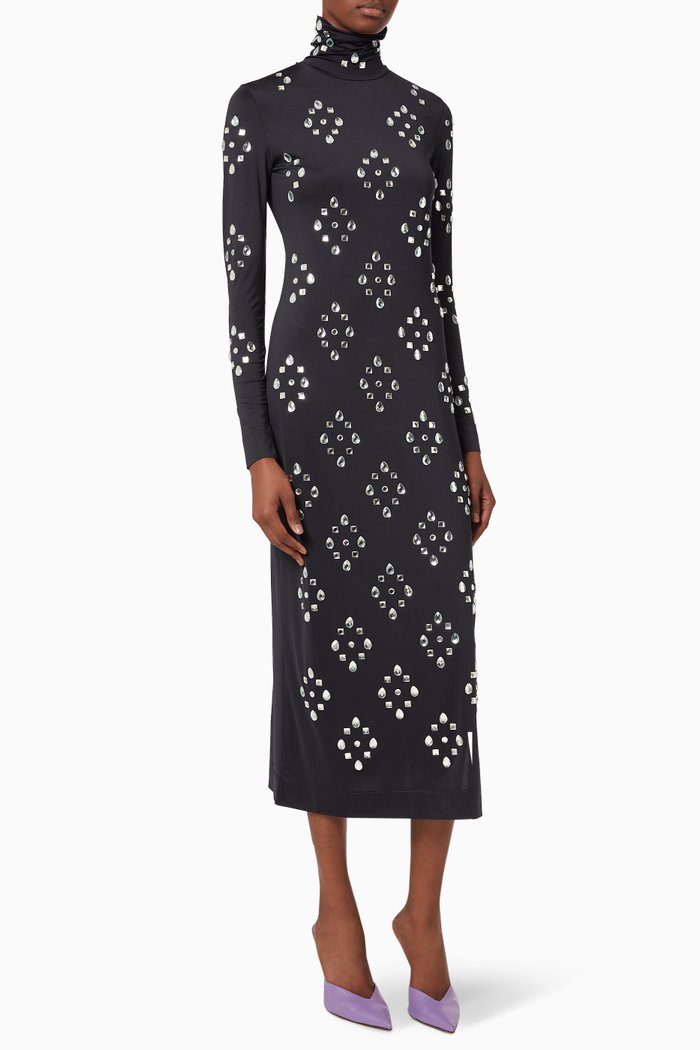 

Hetar Crystal Embellished Dress in Cycling Jersey, Black