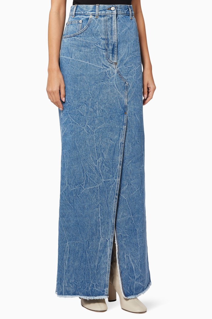 Silvana Maxi Skirt in Cotton Denim, Blue
